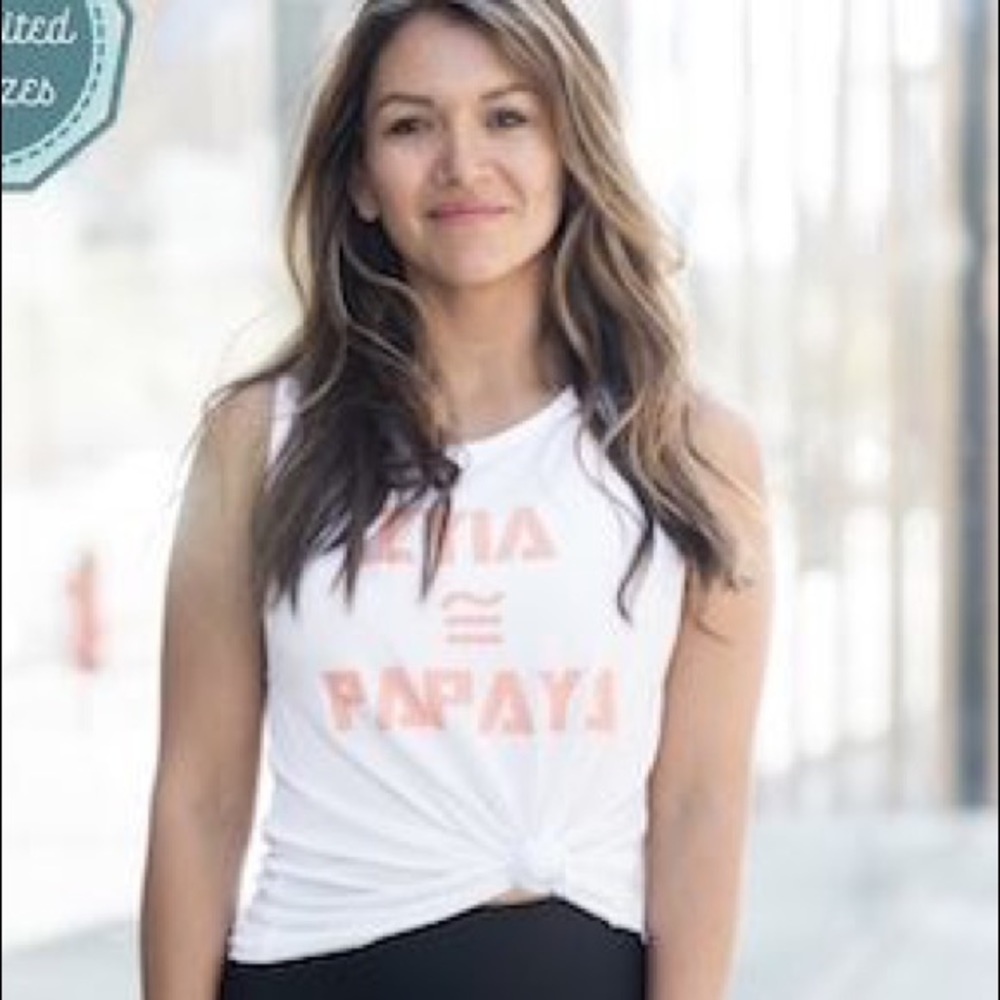 ZYIA muscle tank white w coral letters LARGE